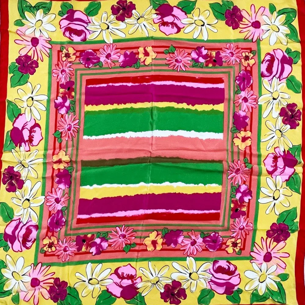 Pierre Cardin Silk Scarf Shawl Florals Vintage